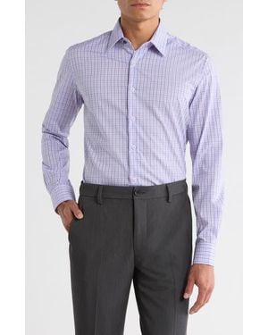 Duchamp Plaid Print Slim Fit Dress Shirt - Blue