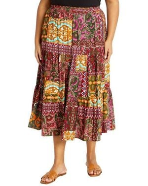 City Chic Erica Print Midi Skirt - Multicolor