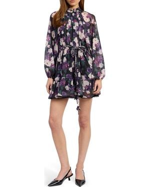 En Saison Jasmine Floral Long Sleeve Chiffon Minidress - Black
