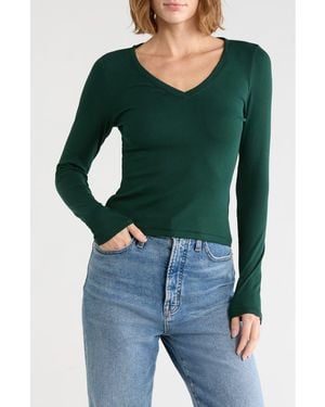 Madewell Long Sleeve V-Neck Rib Top - Green