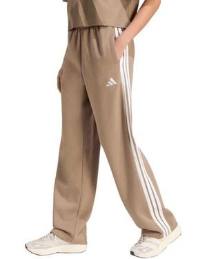 adidas Essentials 3-Stripes Open Hem Fleece Pants - Natural