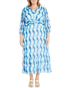 Donna Morgan Three Quarter Sleeve Midi Dress - Blue