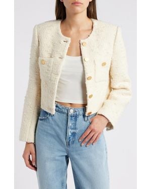 FRAME Button Front Crop Tweed Jacket - Blue