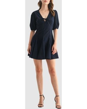 Lush Tie Front Puff Sleeve Corduroy Minidress - Black