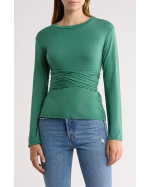 Go Couture Tie Front Long Sleeve Knit Top - Green