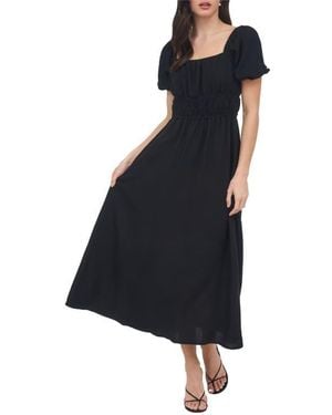AUGUST SKY Puff Sleeve Midi Dress - Black