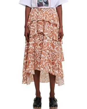 Maje Justy Paisley Tiered Ruffle Cotton Skirt - Pink