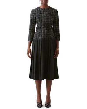 LK Bennett Maxine Metallic Tweed Pleated Dress - Black