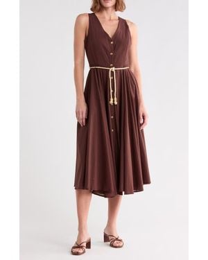 Badgley Mischka V-Neck Rope Belt Dress - Red