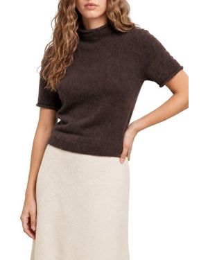 Love By Design Toddy Mock Neck Short Sleeve Sweater - Brown