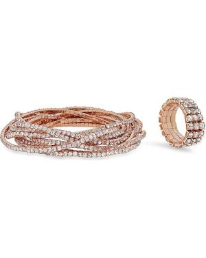 Steeltime Simulated Diamond Flexible Bracelet & Ring Set - Pink