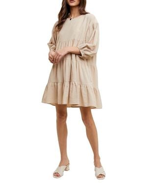 Wishlist Tiered Cotton Babydoll Dress - Natural