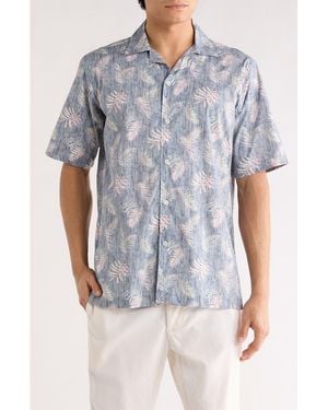 Bugatchi Jackson Short Sleeve Woven Camp Shirt - Blue