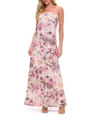 O.L. Printed Strapless Maxi Dress - Pink