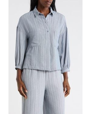Max Studio Stripe Popover Top - Gray