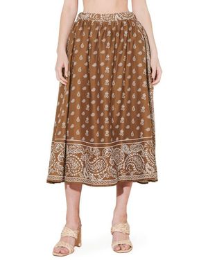 FREEMARKET Bandana Print Cotton Midi Skirt - Brown