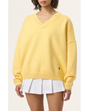Fila X Hailey V-Neck Oversize Sweater - Yellow