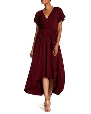 WEST K Flutter Sleeve High/Low Wrap Dress - Red