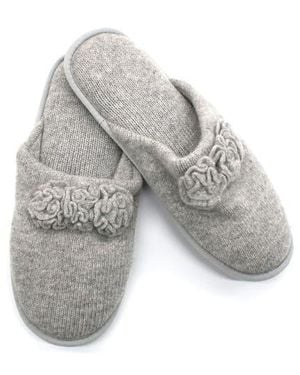 Portolano Flower Trim Cashmere Scuff Slipper - Gray