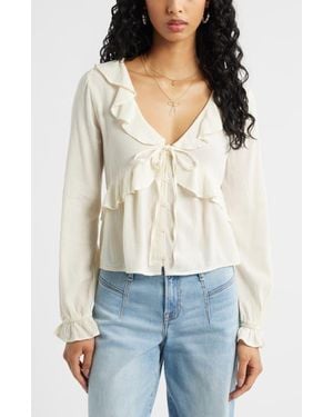 BP. Ruffle Tie Neck Button-Up Shirt - White