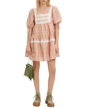 Maje Radola Floral Print Lace Detail Linen Blend Dress - Multicolor