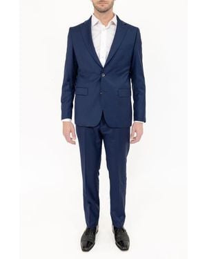 PINOPORTE Solid Stretch Wool Suit - Blue