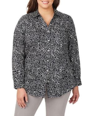 Foxcroft Faith Dot Print Cotton Button-Up Tunic Shirt - Gray
