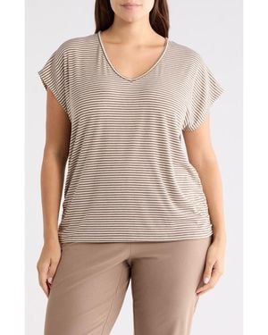 Max Studio Stripe Cap Sleeve Cinch Side T-Shirt - Natural