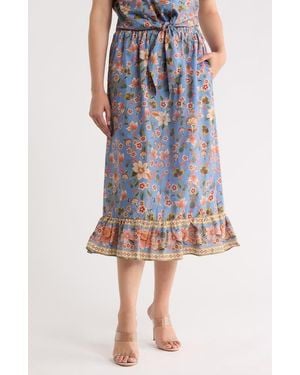 Tahari Ruffle Hem Cotton Poplin Skirt - Blue
