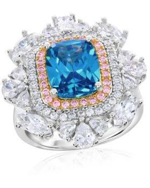 Suzy Levian Cubic Zirconia Halo Ring - Blue