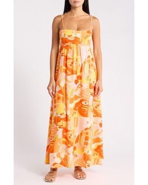 Blu Pepper Tropical Print Midi Sundress - Orange