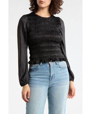 Elodie Bruno Smocked Ruffled Top - Black