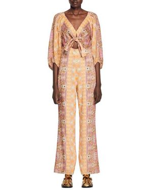 Sandro Dieppe Floral Linen Blend Jumpsuit - Natural