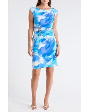 Julia Jordan Bateau Neck Cap Sleeve Sheath Dress - Blue