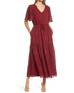 Julia Jordan Donna Ricco V-Neck Flutter Sleeve Maxi Dress - Red