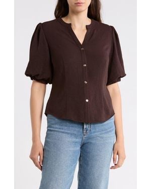 Gemma Jane Puff Sleeve Button-Up Top - Black
