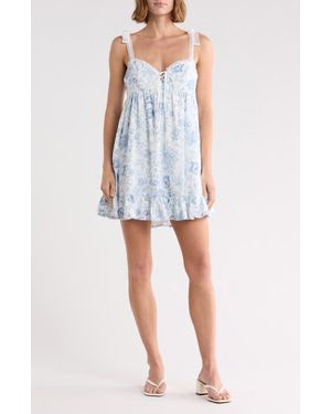 Lush Floral Tie Shoulder Babydoll Minidress - Blue