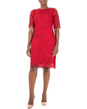 Nina Leonard Jewel Neck Lace Dress - Red