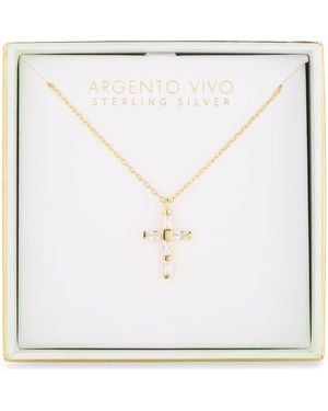 Argento Vivo Baguette Cubic Zirconia Cross Necklace - White