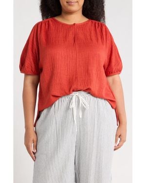 Max Studio Bubble Short Sleeve Top - Red