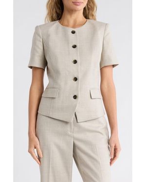 DKNY Windowpane Short Sleeve Mélange Jacket - Natural