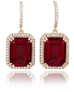 Suzy Levian Rose Cubic Zirconia Drop Half Huggie Hoop Earrings - Red