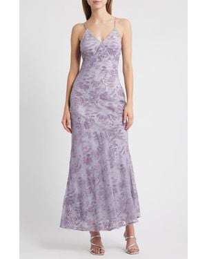 Rare London Devoré Bias Cut Slipdress - Purple