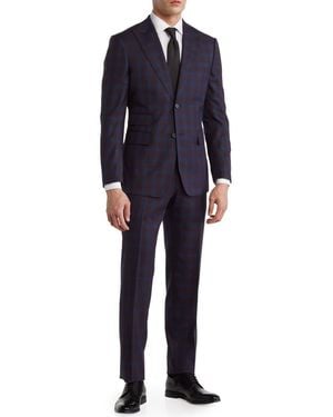 English Laundry Plaid Two Button Peak Lapel Trim Fit Suit - Blue