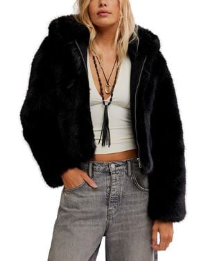 Free People Louder Please Hooded Faux Fur Jacket - Black