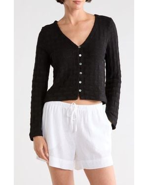 Madewell Basket Weave Knit Bell-Sleeve Button-Up Shirt - Black