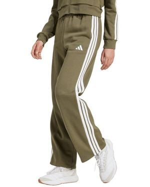adidas Essentials 3-Stripes Open Hem Fleece Pants - Green
