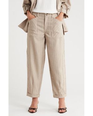 Democracy Pinstripe High Waist Cuffed Barrel Leg Pants - Natural
