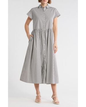 Nordstrom Stripe Short Sleeve A-Line Shirtdress - Gray
