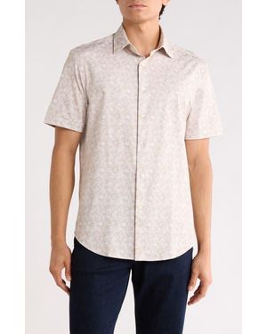 Bugatchi Abstract Print Stretch Cotton Short Sleeve Button-Up Shirt - Multicolor